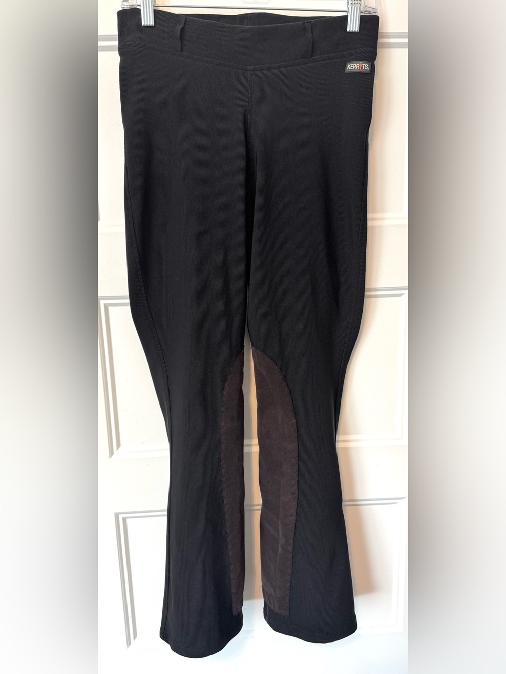 Kerrits Black Ribbed Equestrian Riding Tights Breeches Knee Patch Pull On Size M